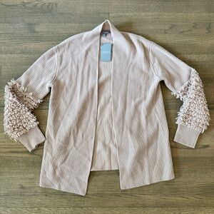 NEW Neiman Marcus The Cashmere Collection Open Cardigan-Light Beige/Pink-Size XL